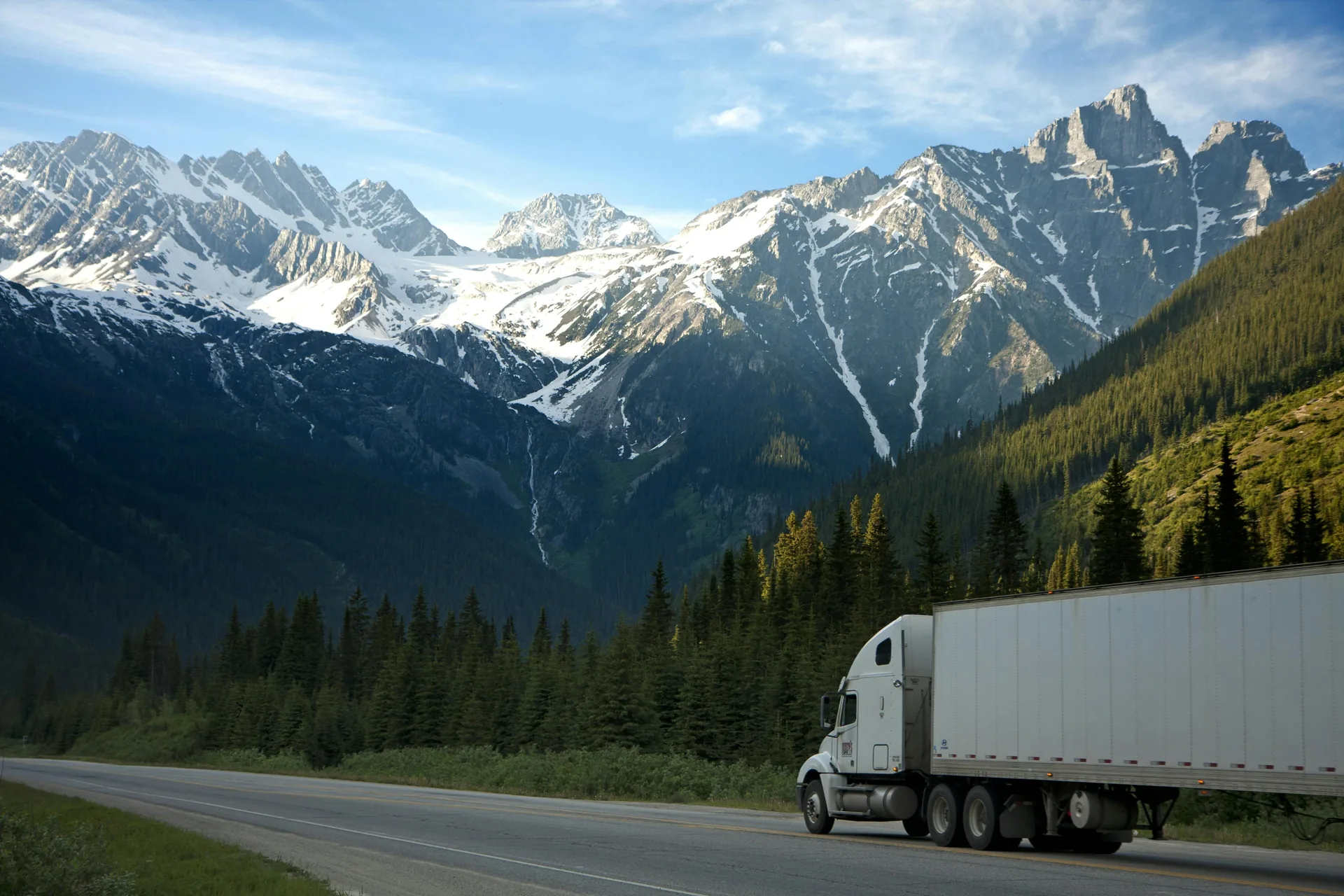 A truck on a mountain road.